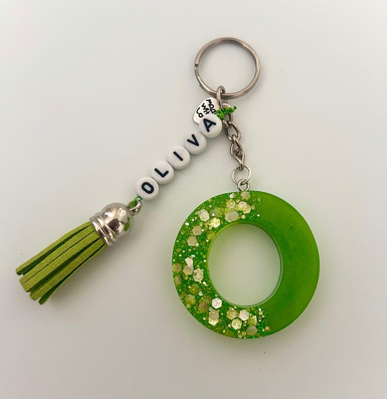 Personalized Resin Initial Keyrings with Beaded Charms