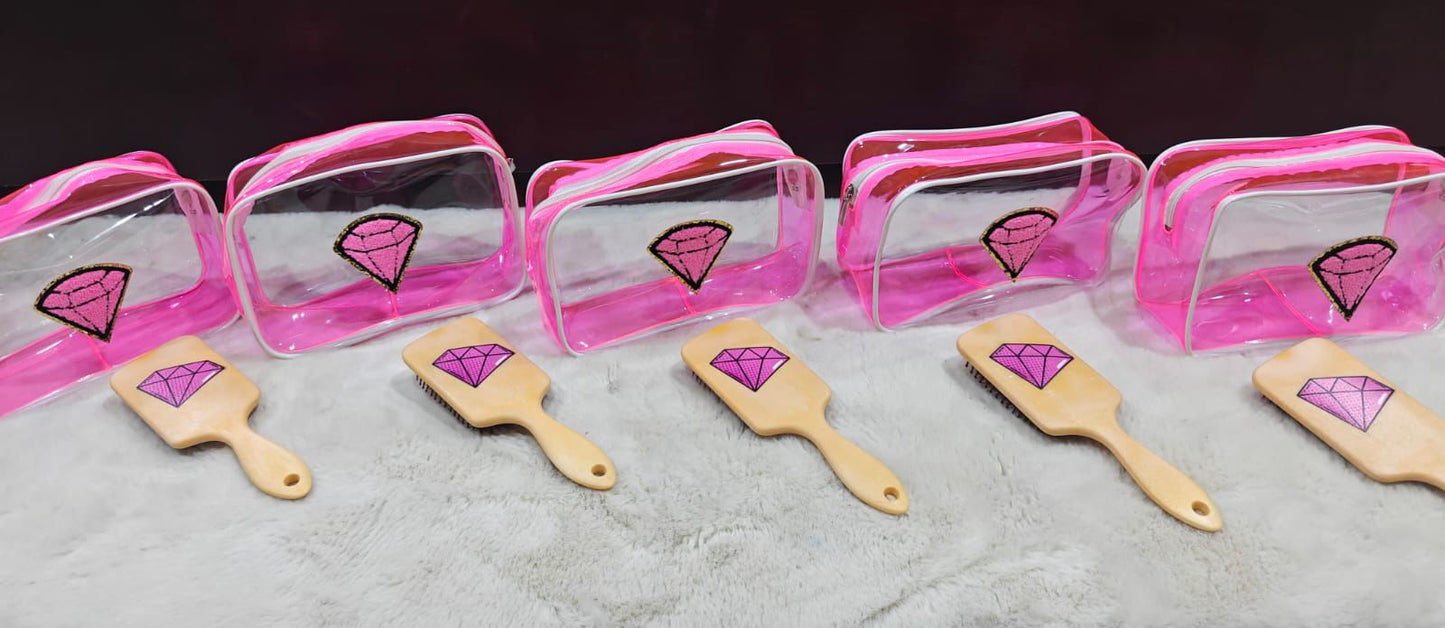 PVC Pink Pouch and Hair Brush