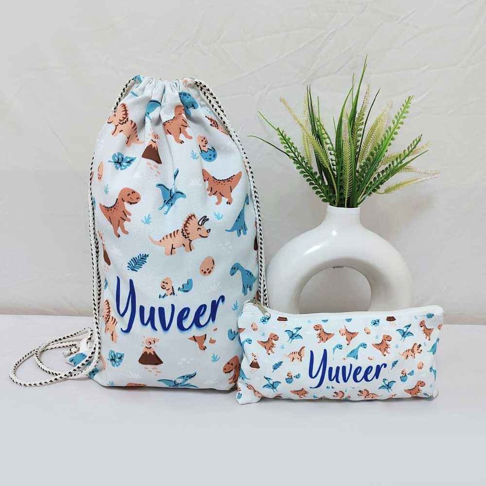 Personalized Printed Kids Drawstring Bag & Pouch Combo