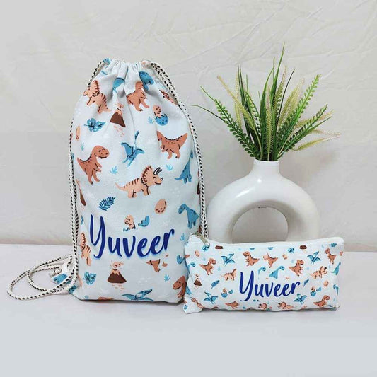 Personalized Printed Kids Drawstring Bag & Pouch Combo