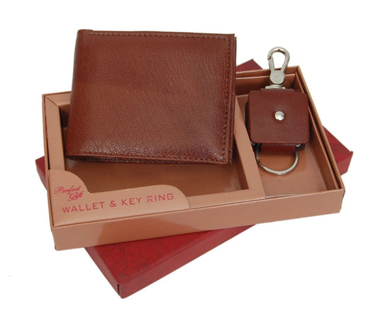Pure Leather Men’s Wallet and  Key Chain with Box