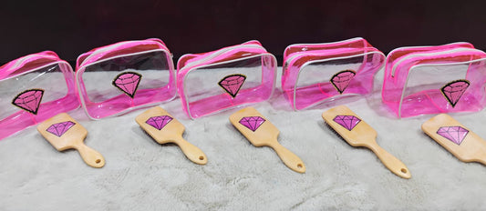 PVC Pink Pouch and Hair Brush